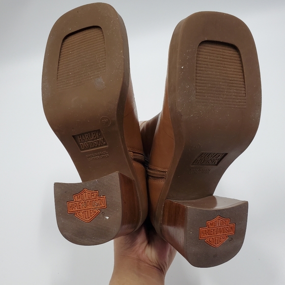 Harley Davidson Camel Leather Boots Square Toe VTG - Picture 10 of 13